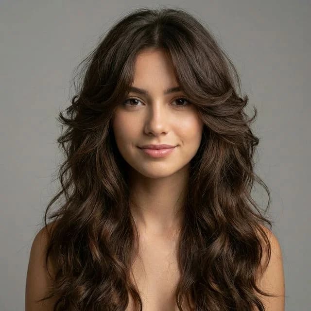 AI butterfly cut try-on on long straight hair with bangs 2026