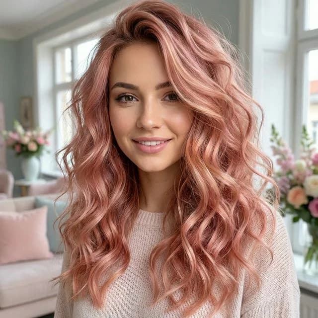 AI pink pastel hair color try-on on long wavy hair 2026 mermaid vibe
