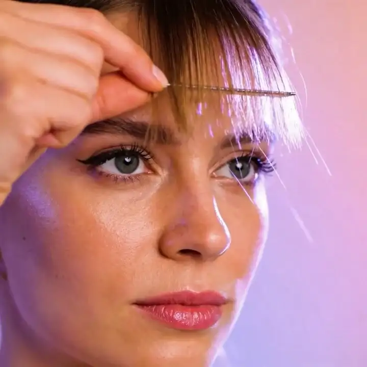 Woman with curtain bangs hairstyle