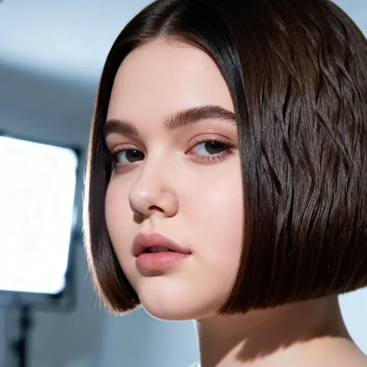 Textured bob hairstyle on round face