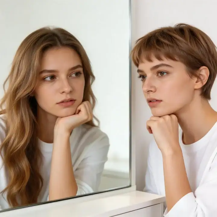 Woman with stylish short haircut