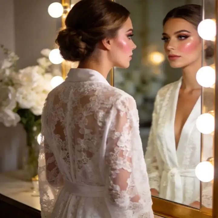 Bride trying on wedding makeup looks