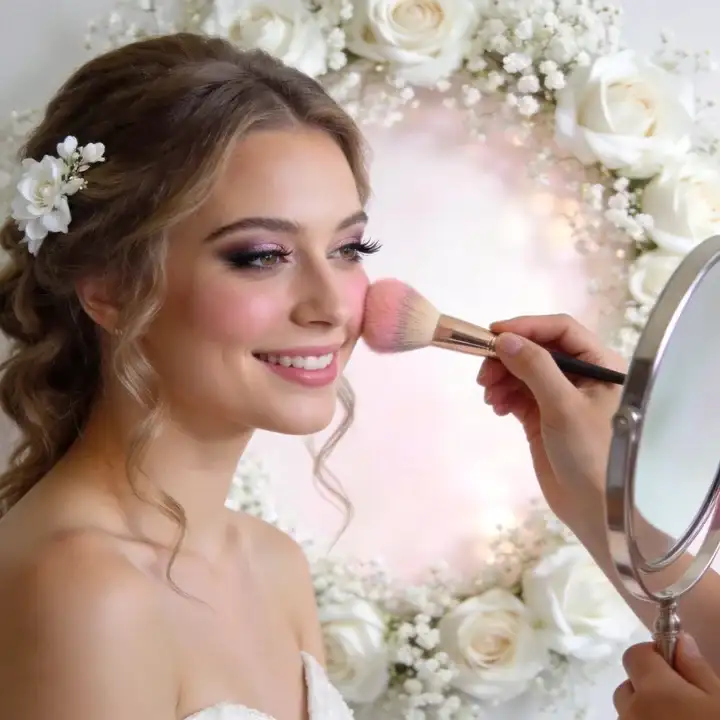 Bride trying out wedding makeup looks